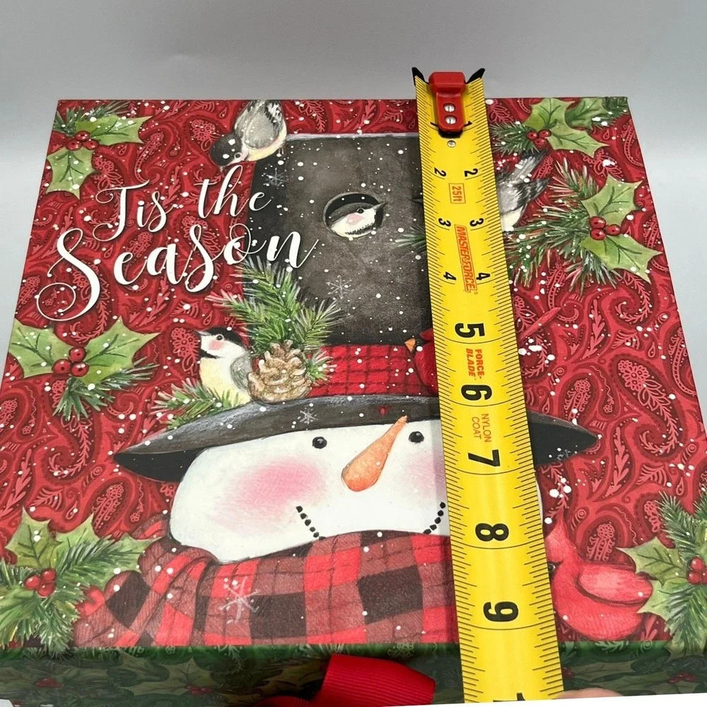 Susan Winget Holiday Storage Box Unisex OS Red NWOT Snowman Bird Paisley